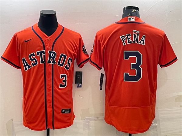 Men's Houston Astros #3 Jeremy Peña Orange Flex Base Stitched Baseball Jersey